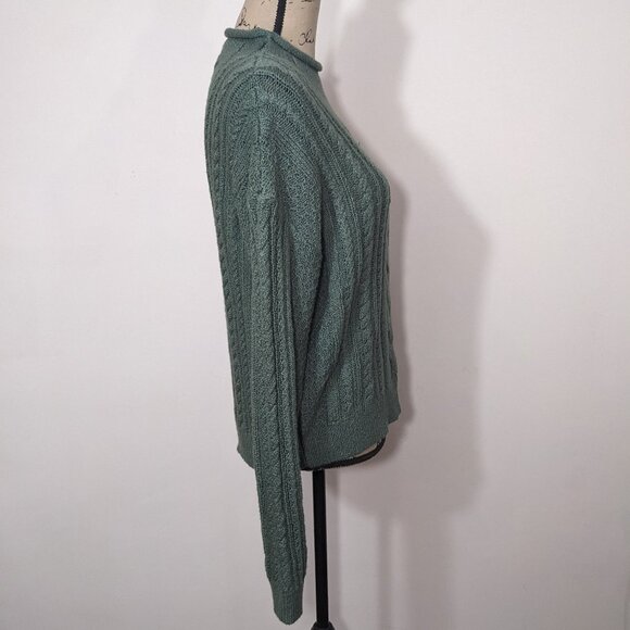 NWT J. Crew Roll Neck Cable Knit Sweater Womens Size M Green Preppy Fisherman - Picture 10 of 12